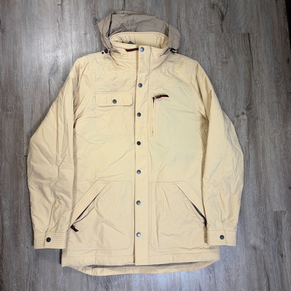NWT LL Bean Men's Insulated Travel Jacket Medium Tall Khaki Brown Hood 518081